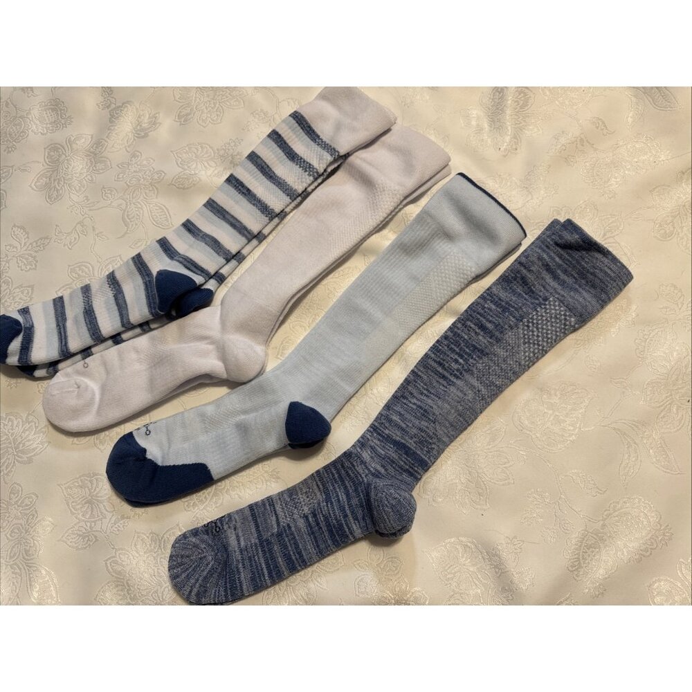 Tommie Copper 4 Pack SnugStay WOTC Compression Socks Blue White Stripe Large